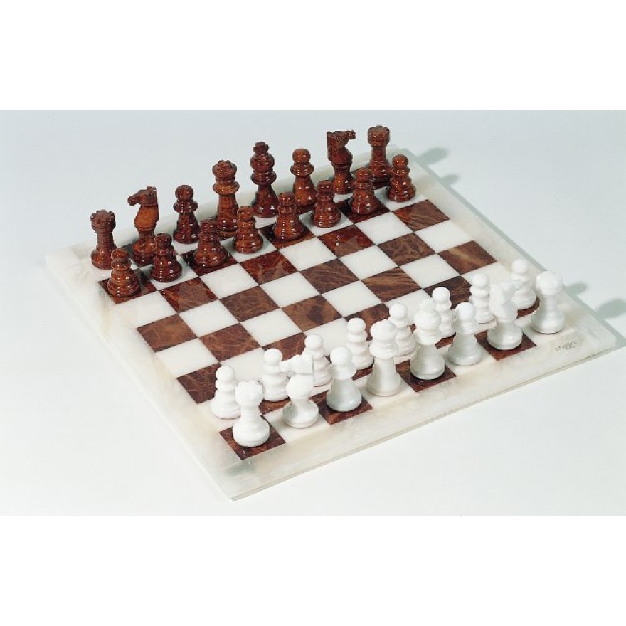 Schachspiel - Alabaster braun/weiß, Ausführung 1B