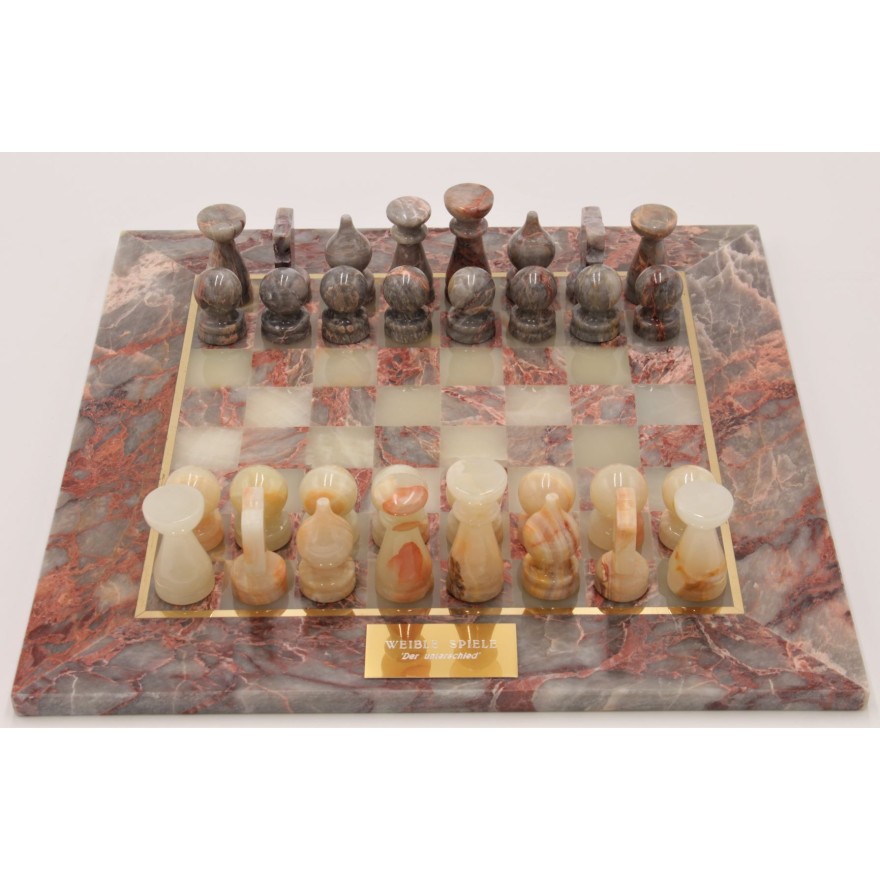 Schachspiel - Onyx grau/rot und creme/weiß marmoriert