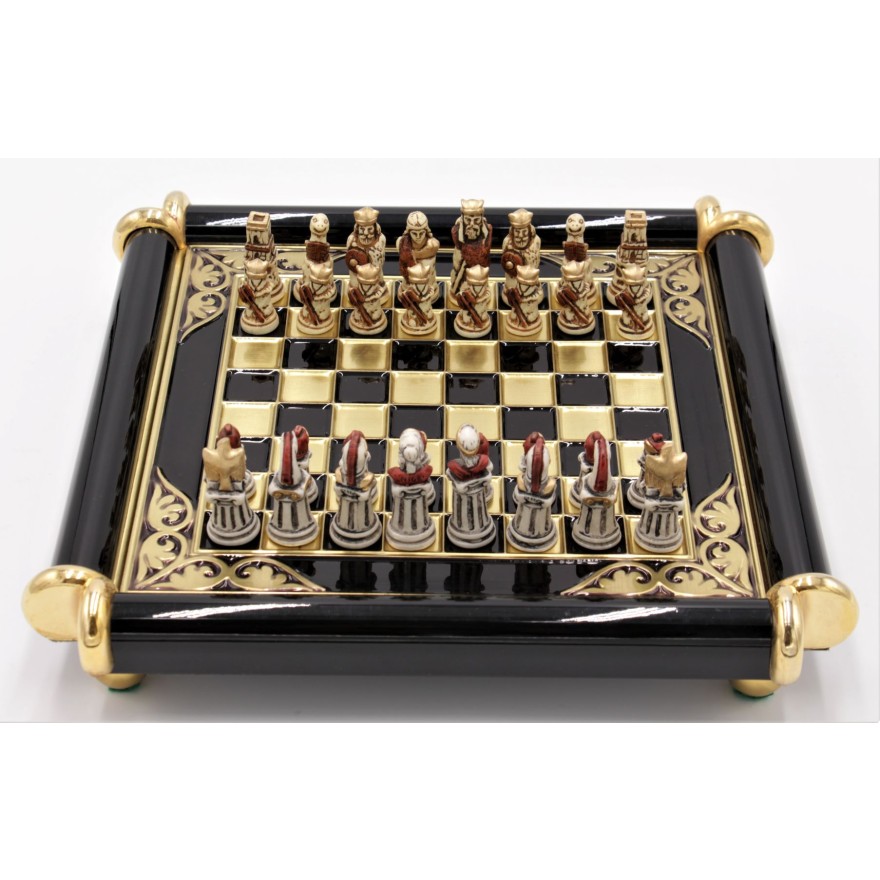 Schach-Set Polyresin und schönem Schachbrett, Einzelstück, Ausführung 1B