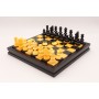Schach und Damespiel aus Alabaster gelb und schwarz in Holzkassette, Ausführung 1B
