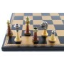 Schach-Set Holz/Metall und Schachbrett Salpaleder
